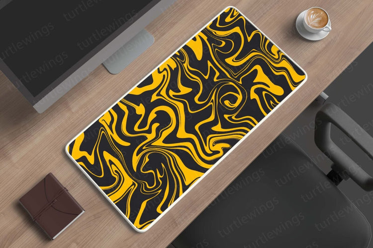 Seamless Line Pattern - Yellow and Black Desk Mat