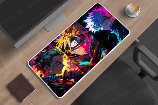 Zoro, Naruto, and Gojo Deskmat - Ultimate Anime Trio