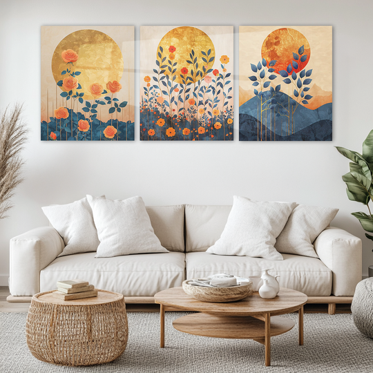 Set of 3 Metal Posters: General Aesthetic Flower Art