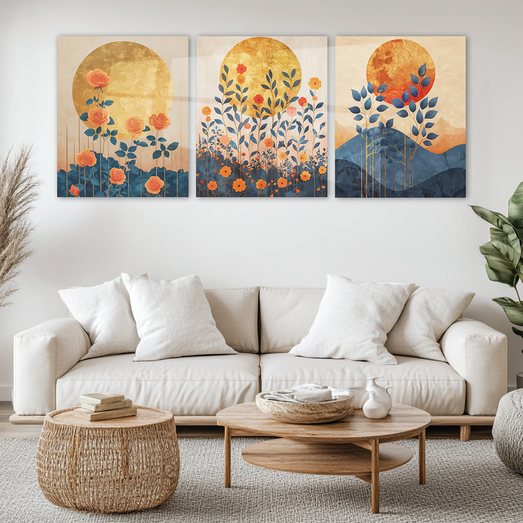 Set of 3 Metal Posters: General Aesthetic Flower Art