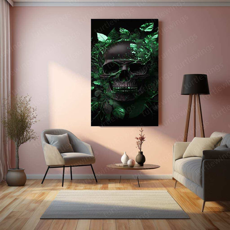 Skeleton & Nature Metal Poster | Gothic Aesthetic Wall Art | Dark Botanical Decor - TURTLEWINGS 