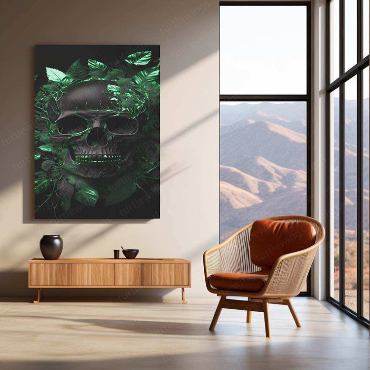 Skeleton & Nature Metal Poster | Gothic Aesthetic Wall Art | Dark Botanical Decor - TURTLEWINGS 