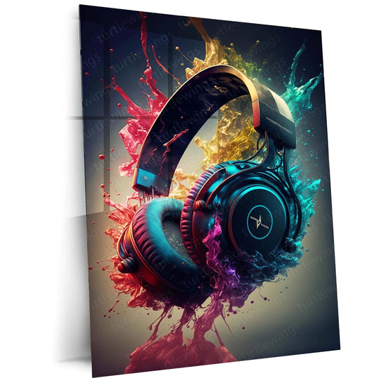 Headphones Aesthetic Metal Poster | Music Lover Wall Art | HD Print