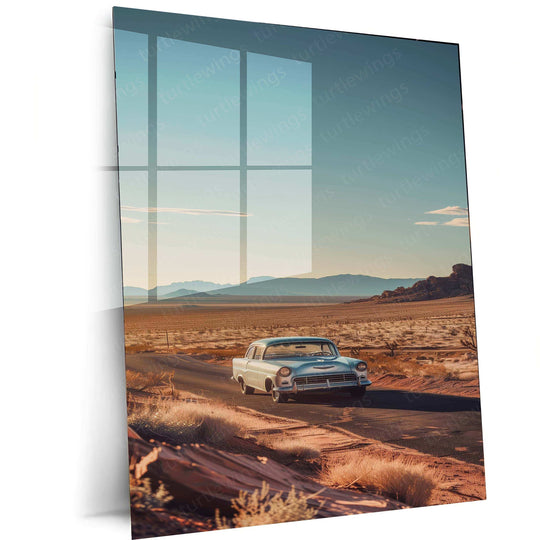 Abstract Mountain & Car Metal Poster | Scenic Automotive Wall Art | Modern Aesthetic Decor - TURTLEWINGS 