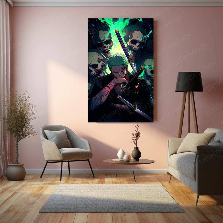 Zoro Metal Poster | One Piece Anime Wall Art | Three-Sword Style Decor - TURTLEWINGS 