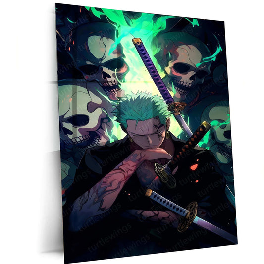 Zoro Metal Poster | One Piece Anime Wall Art | Three-Sword Style Decor - TURTLEWINGS 