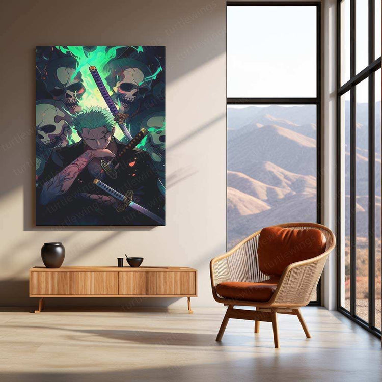 Zoro Metal Poster | One Piece Anime Wall Art | Three-Sword Style Decor - TURTLEWINGS 