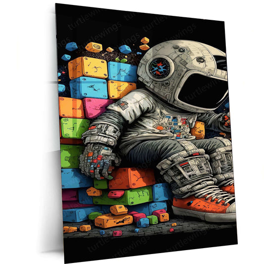 Astronaut Art Metal Poster | Space-Themed Wall Decor | Futuristic Sci-Fi Artwork - TURTLEWINGS 