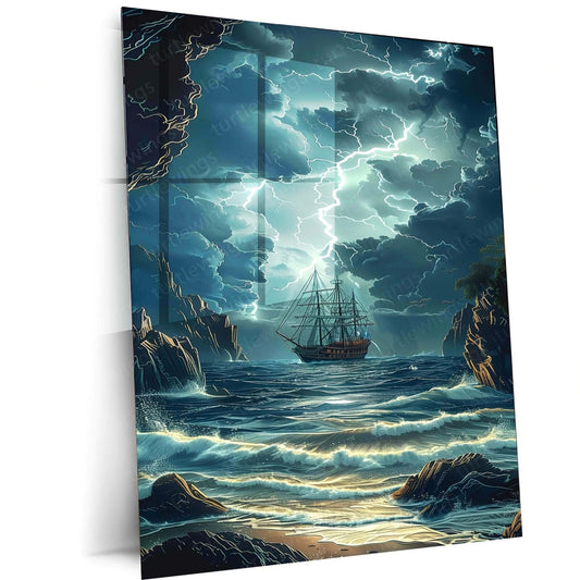 Ship in the Sea Metal Poster | Nautical Wall Art | HD Print