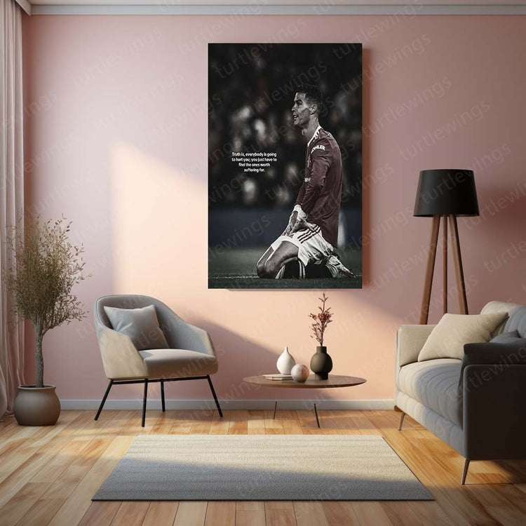 Ronaldo with Quote Metal Poster | Football Legend Inspiration | HD Print