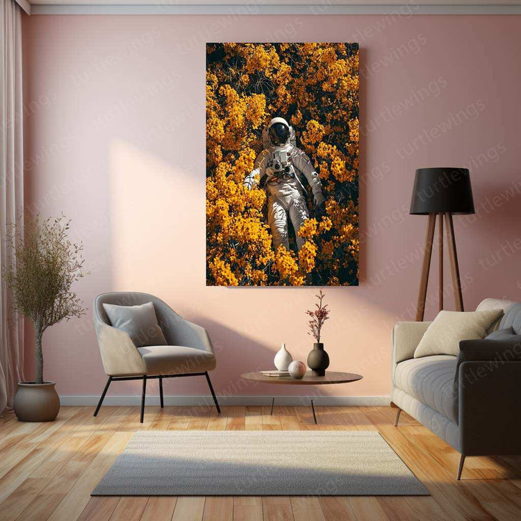 Astronaut in Flowers Metal Poster – Surreal Space & Nature Wall Art | Cosmic Aesthetic Decor - TURTLEWINGS 