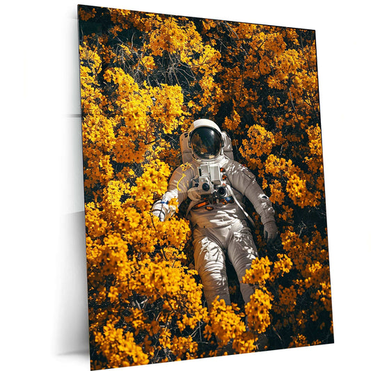 Astronaut in Flowers Metal Poster – Surreal Space & Nature Wall Art | Cosmic Aesthetic Decor - TURTLEWINGS 