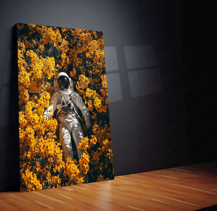 Astronaut in Flowers Metal Poster – Surreal Space & Nature Wall Art | Cosmic Aesthetic Decor - TURTLEWINGS 