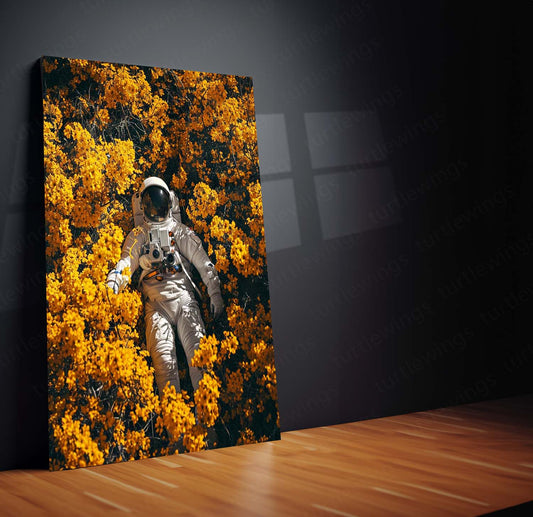 Astronaut in Flowers Metal Poster