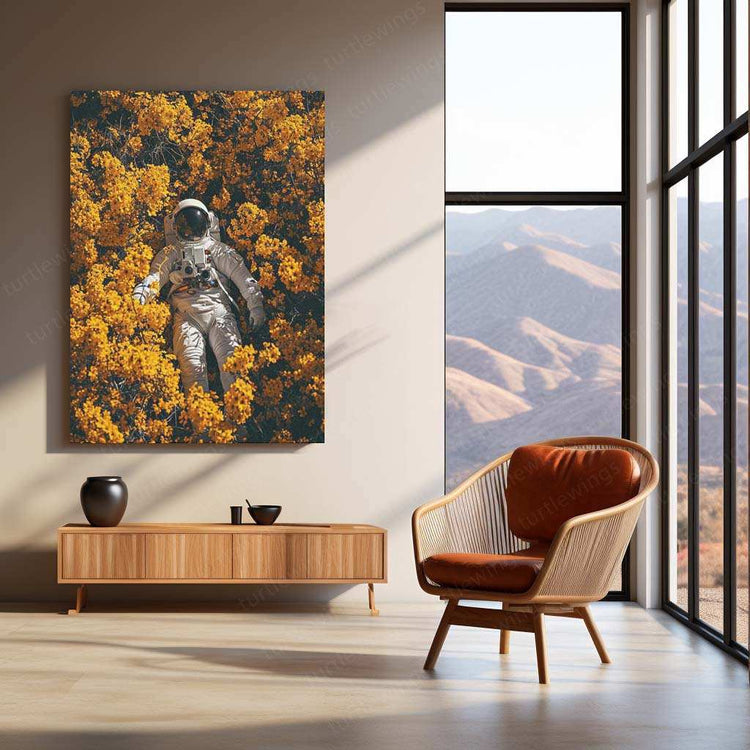 Astronaut in Flowers Metal Poster – Surreal Space & Nature Wall Art | Cosmic Aesthetic Decor - TURTLEWINGS 