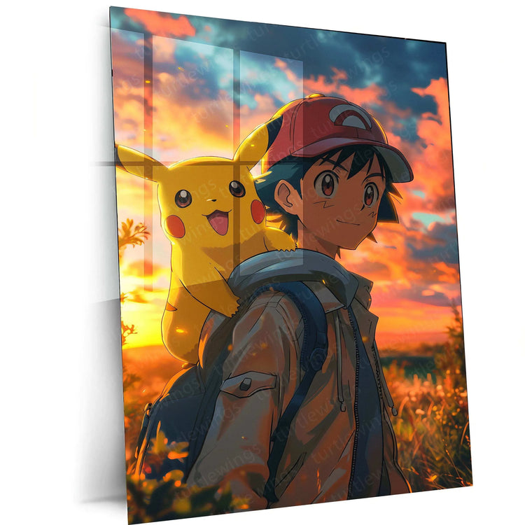 Ash & Pikachu’s Love - Pokémon Metal Poster | Heartfelt Friendship | Iconic Duo Wall Art - TURTLEWINGS 