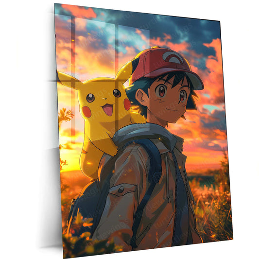 Ash & Pikachu’s Love - Pokémon Metal Poster | Heartfelt Friendship | Iconic Duo Wall Art - TURTLEWINGS 