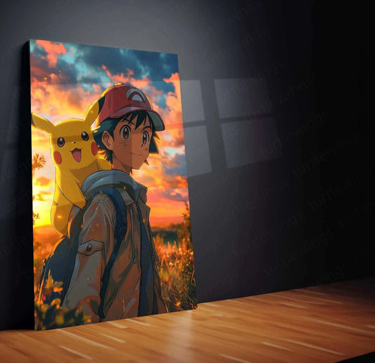 Ash & Pikachu’s Love - Pokémon Metal Poster | Heartfelt Friendship | Iconic Duo Wall Art - TURTLEWINGS 