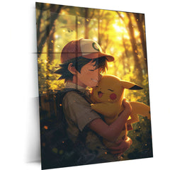 Ash & Pikachu’s Love - Pokémon Metal Poster | Iconic Duo | Heartwarming Anime Art