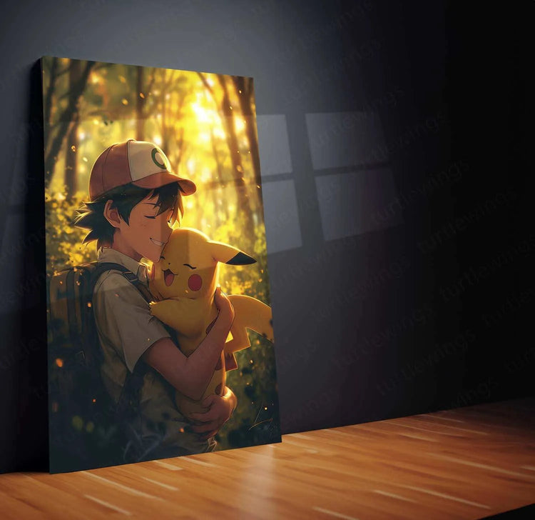 Ash & Pikachu’s Love - Pokémon Metal Poster | Iconic Duo | Heartwarming Anime Art - TURTLEWINGS 