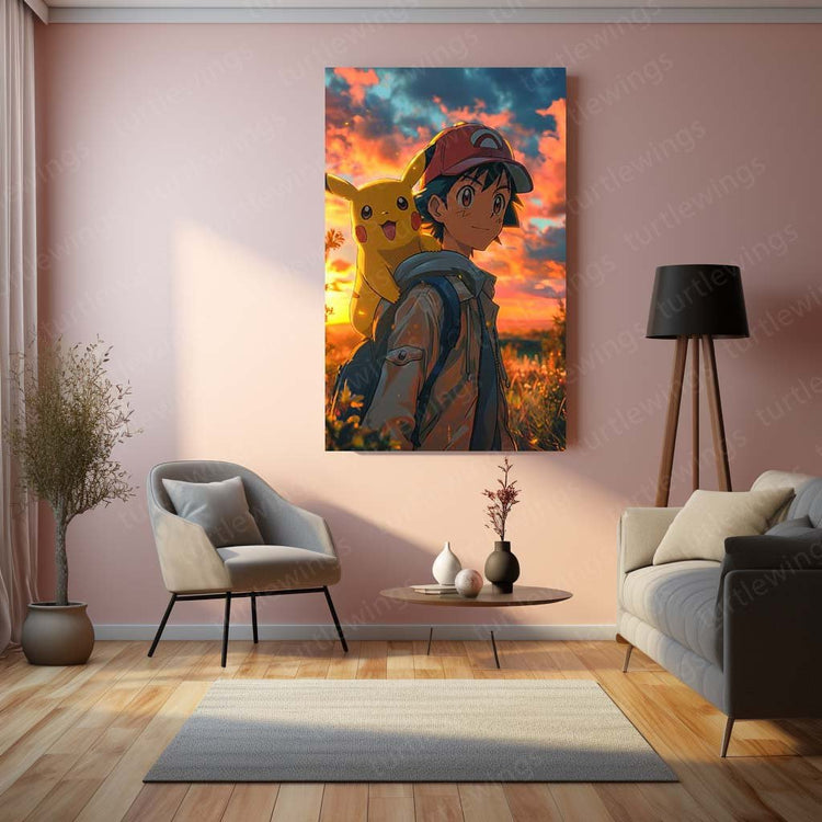 Ash and Pikachu Metal Poster | Pokemon Wall Art | HD Print