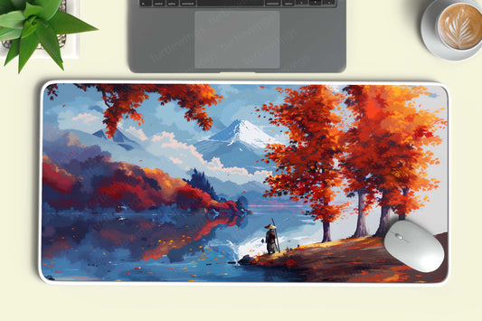 Aesthetic Autumn with Tree and Man Deskmat – Serene Fall Escape