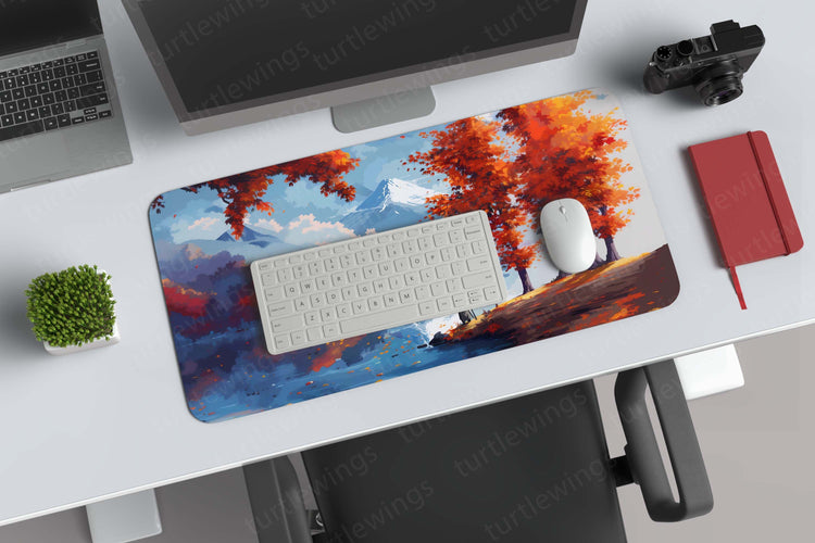 Aesthetic Autumn with Tree and Man Deskmat – Serene Fall Escape