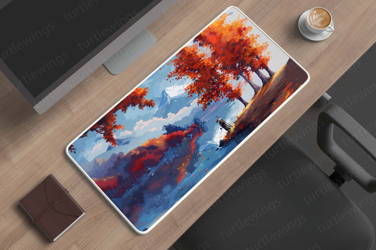 Aesthetic Autumn with Tree and Man Deskmat – Serene Fall Escape