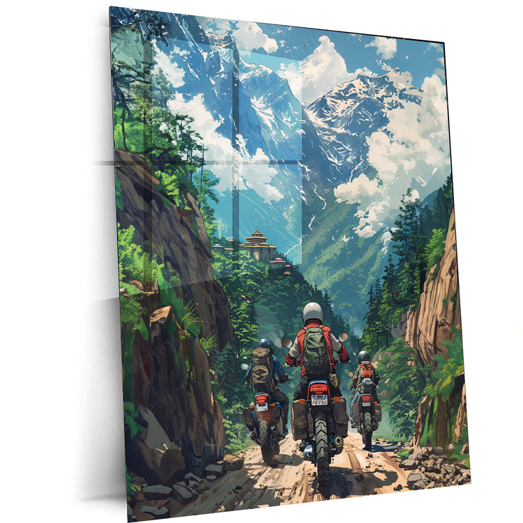 Bikers Traveling Mountains Illustration Art Metal Poster