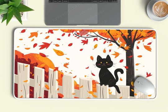 Aesthetic Black Cat Below the Tree Deskmat – Magical Forest Vibes for Your Desk