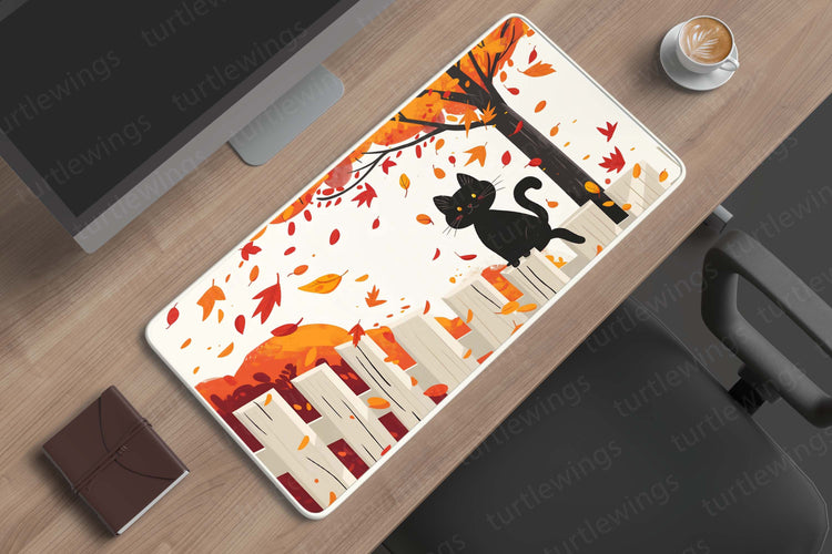 Aesthetic Black Cat Below the Tree Deskmat – Magical Forest Vibes for Your Desk