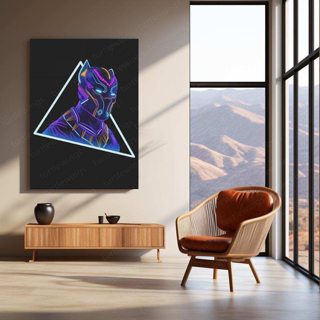 Black Panther Neon LED Metal Poster â Marvel Superhero Wall Art for Wakanda Fans - TURTLEWINGS 