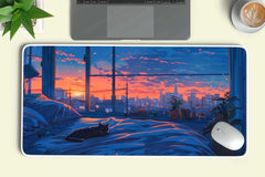 Aesthetic Blue Hour Room Deskmat – Soft Lighting and Calming Ambiance