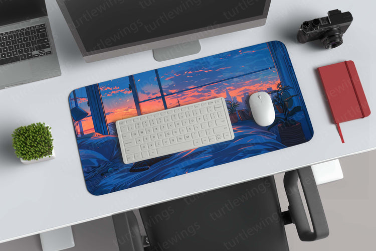 Aesthetic Blue Hour Room Deskmat – Soft Lighting and Calming Ambiance