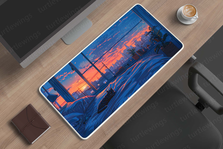 Aesthetic Blue Hour Room Deskmat – Soft Lighting and Calming Ambiance