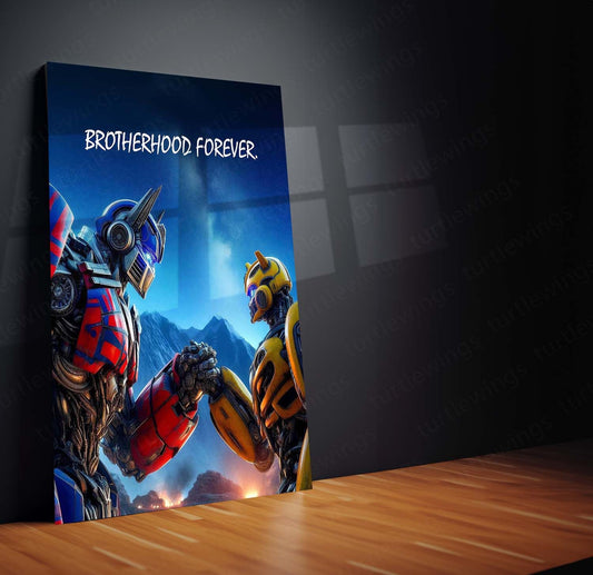 Brotherhood Forever: Optimus Prime x Bumblebee Metal Poster | Transformers Wall Art | HD Print