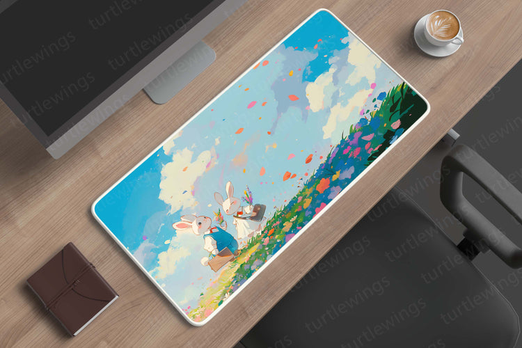 Aesthetic Bunny with Beautiful Nature Deskmat – Serene and Whimsical Design