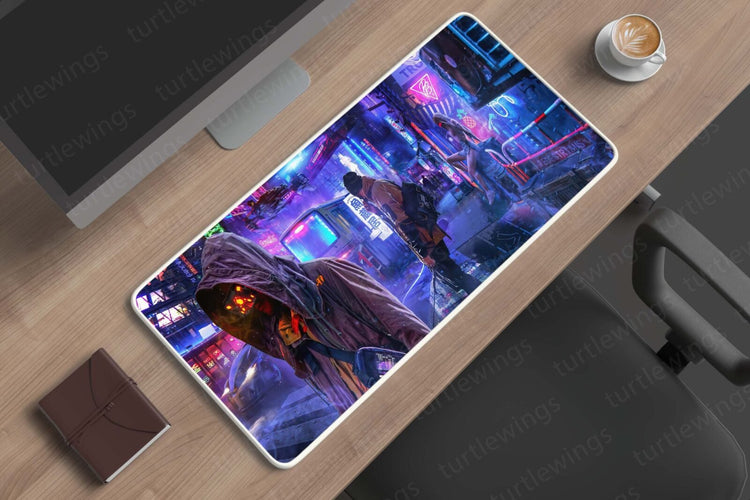 Neon Cityscape - Cyberpunk Desk Mat | Sci-Fi Mouse Pad | Two Sizes Available