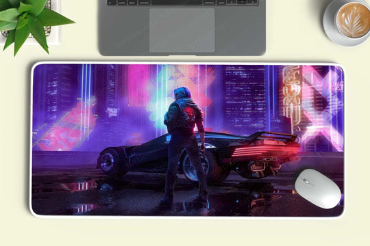 Neon Cityscape - Cyberpunk Desk Mat | Sci-Fi Mouse Pad | Two Sizes Available 04