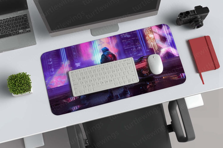 Neon Cityscape - Cyberpunk Desk Mat | Sci-Fi Mouse Pad | Two Sizes Available 04