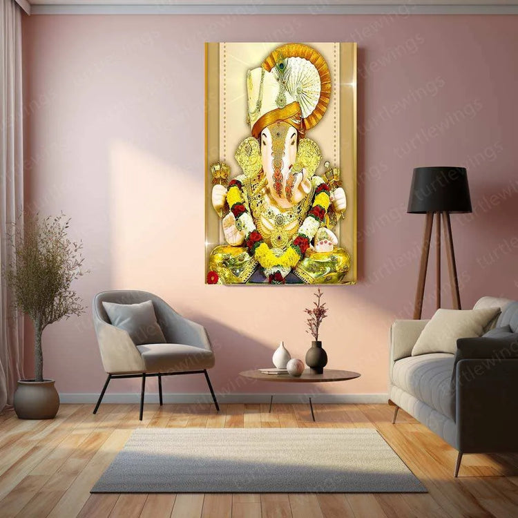 Dagdusheth Bappa Metal Poster – Divine Lord Ganesha Wall Art | Spiritual Hindu Decor - TURTLEWINGS 