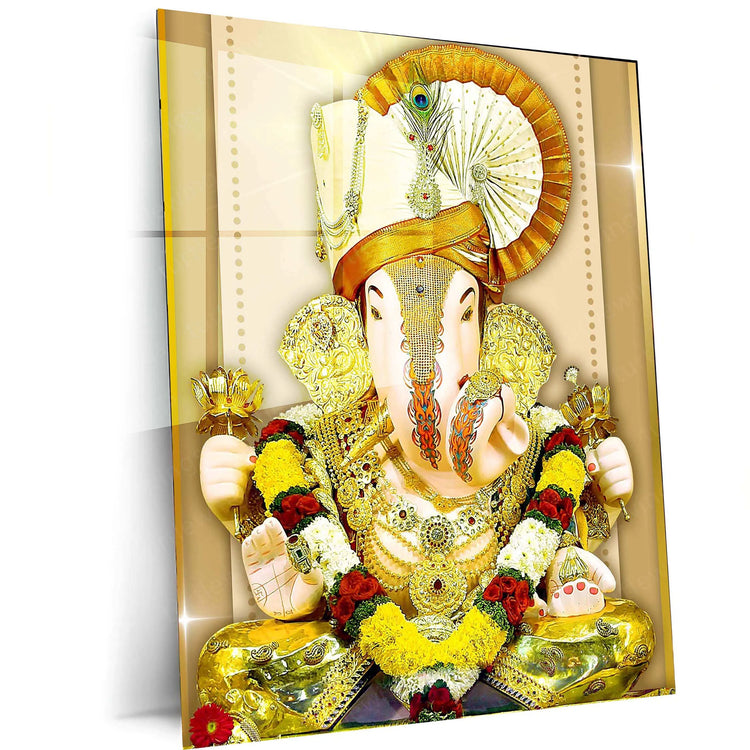 Dagdusheth Bappa Metal Poster – Divine Lord Ganesha Wall Art | Spiritual Hindu Decor - TURTLEWINGS 