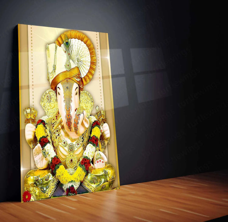 Dagdusheth Bappa Metal Poster – Divine Lord Ganesha Wall Art | Spiritual Hindu Decor - TURTLEWINGS 