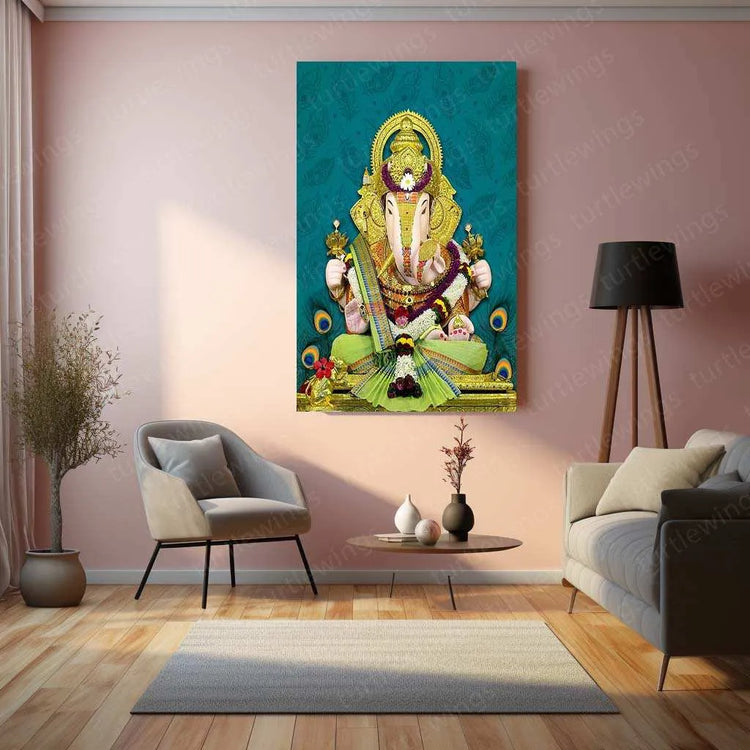 Dagdusheth Bappa Metal Poster – Divine Lord Ganesha Wall Art | Spiritual Hindu Decor 2 - TURTLEWINGS 