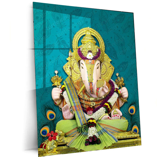 Dagdusheth Bappa Metal Poster – Divine Lord Ganesha Wall Art | Spiritual Hindu Decor 2 - TURTLEWINGS 