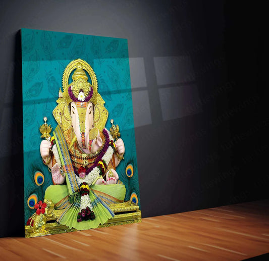 Dagdusheth Bappa Metal Poster – Divine Lord Ganesha Wall Art | Spiritual Hindu Decor 2 - TURTLEWINGS 