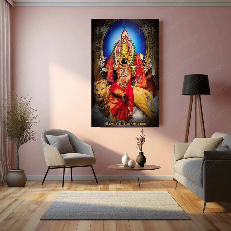 Devi Ambabai Metal Poster – Divine Goddess Mahalakshmi Wall Art | Spiritual Hindu Decor - TURTLEWINGS 