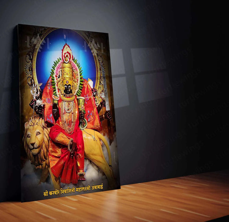 Devi Ambabai Metal Poster – Divine Goddess Mahalakshmi Wall Art | Spiritual Hindu Decor - TURTLEWINGS 