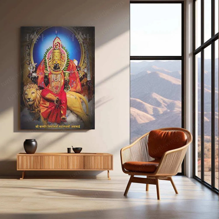 Devi Ambabai Metal Poster – Divine Goddess Mahalakshmi Wall Art | Spiritual Hindu Decor - TURTLEWINGS 