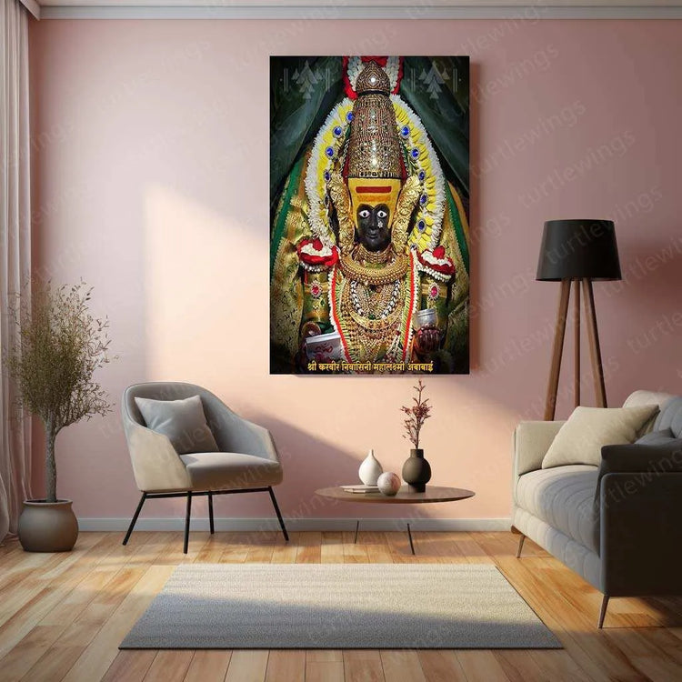 Devi Ambabai Metal Poster – Divine Goddess Mahalakshmi Wall Art | Spiritual Hindu Decor 2 - TURTLEWINGS 